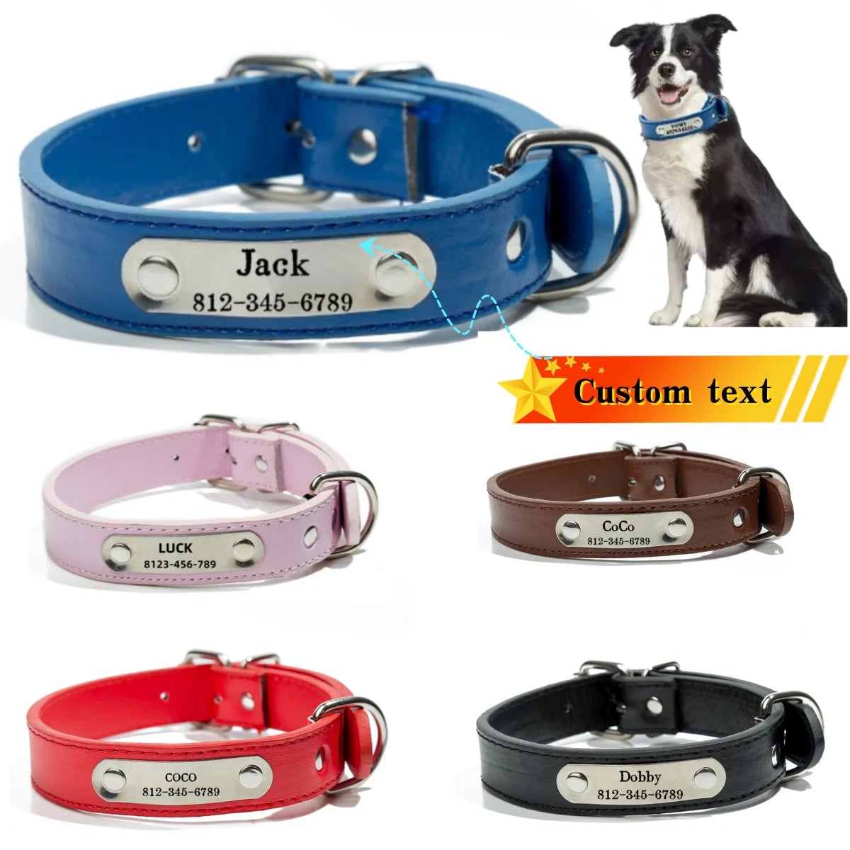 Personalized Name Carved Dog Collar
